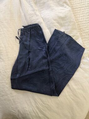 & Other Stories Navy Marble-Print Wide Leg Pants